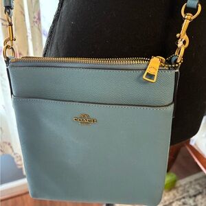 Coach Teal Crossbody Bag with Gold Accents